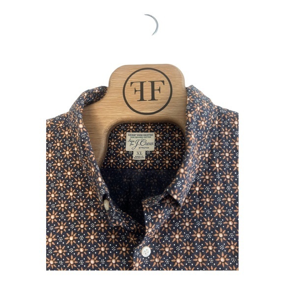 J Crew Stretch Mens Long Sleeve Floral Slim Fit Button Down Blue/Brown XL - Picture 2 of 5